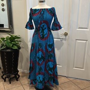 Vintage Handcrafted Smocked Bell Sleeve Maxi Dress